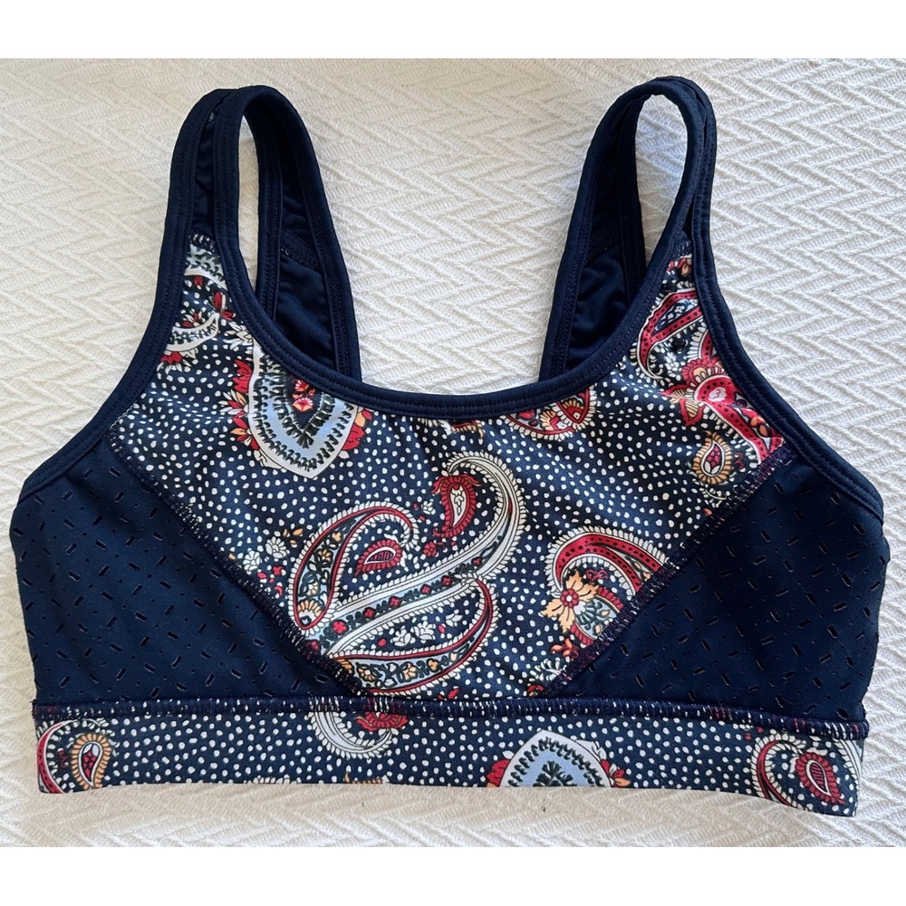 Cotton On Body Navy Paisley Polka Dot Laser Cut Sports Bra Size S Boho Bandana